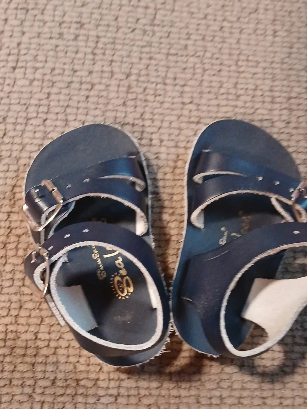 Baby Navy Blue Leather Buckle Sandals
